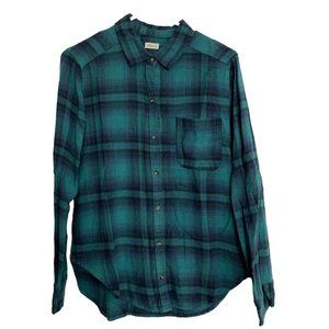 Hollister Boys Youth Flannel Shirt Size Medium Blue Green Plaid Button Front